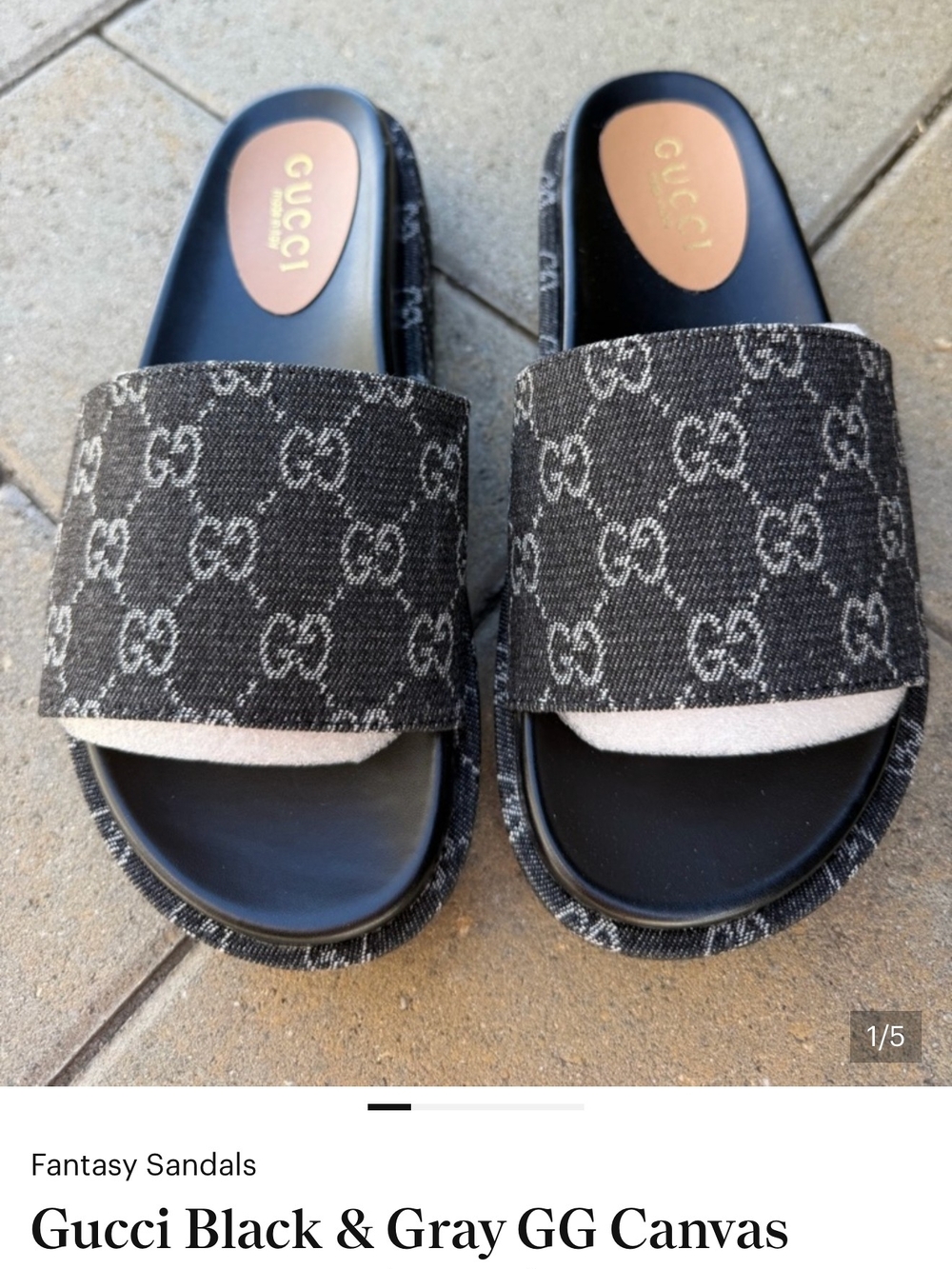 Gucci Black & Gray GG Canvas Slide Sandals (NEW)